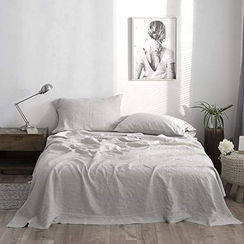 Flat, Fitted and 2 Pillowcases 100% Organic Linen Queen Sheets Set